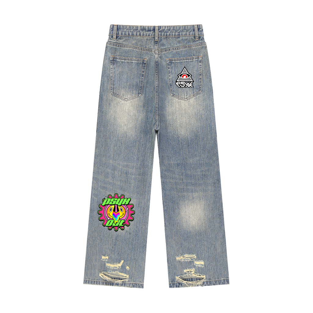 PSYK World Vintage Wash Distressed Denim Jeans