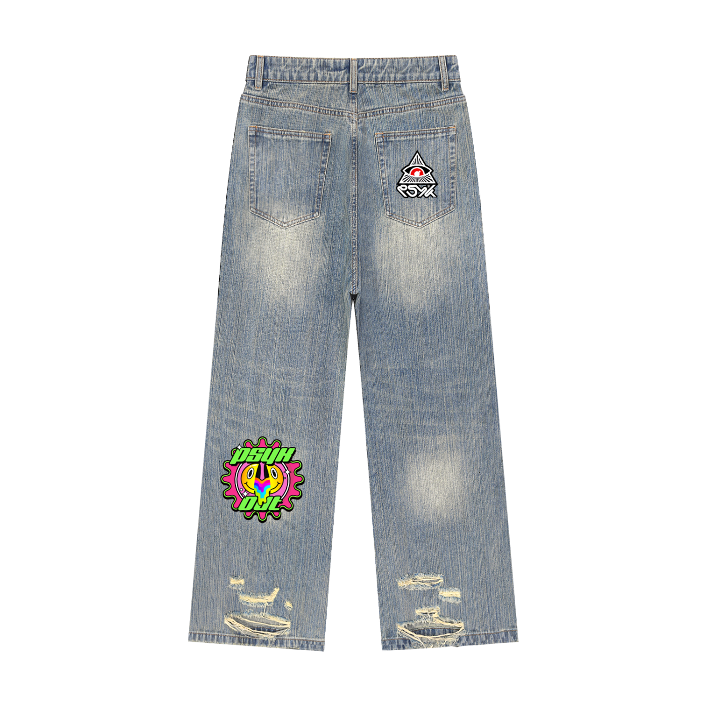 PSYK World Vintage Wash Distressed Denim Jeans